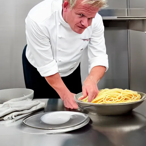 Prompt: <photograph quality=hd+>Gordon Ramsey making Spaghetti in a toilet</photograph>