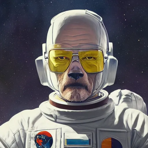 Image similar to a bear in a astronaut suit and walter white, intricate, walter white, highly detailed, digital painting, artstation, concept art, smooth, sharp focus, illustration, walter white, unreal engine 5, 8 k, art by artgerm and greg rutkowski and alphonse mucha