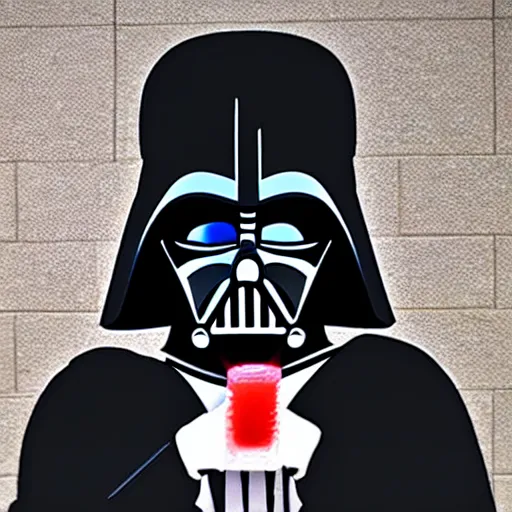 Prompt: darth vader brushing his teeth through the vent