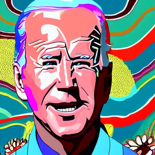 Image similar to a portrait of joe biden in the style of takashi murakami 4 k