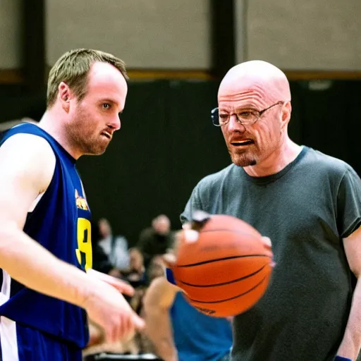 Prompt: Jesse Pinkman and Walter White play basketball together