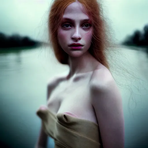 Prompt: photographic portrait of a stunningly beautiful english spiritworld renaissance female in soft dreamy light at sunset, beside the river, soft focus, contemporary fashion shoot, hasselblad nikon, in a denis villeneuve and tim burton movie, by edward robert hughes, annie leibovitz and steve mccurry, david lazar, jimmy nelsson, extremely detailed, breathtaking, hyperrealistic, perfect face