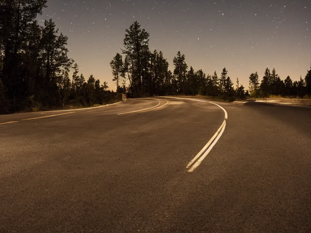 Prompt: motorcycle night ride moonlit road