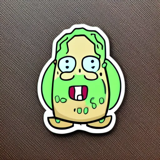 Image similar to a pickle-rick, svg sticker, vector art, wearing headphones, jamming to music