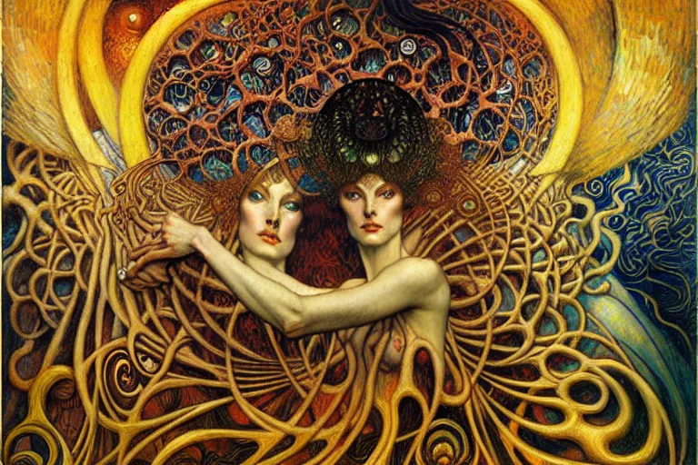 Image similar to Divine Chaos Engine by Karol Bak, Jean Delville, William Blake, Gustav Klimt, and Vincent Van Gogh, symbolist, visionary