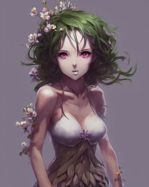 Image similar to character concept art of an anime dryad | | cute - fine - face, pretty face, realistic shaded perfect face, fine details by stanley artgerm lau, wlop, rossdraws, james jean, andrei riabovitchev, marc simonetti, and sakimichan, tranding on artstation