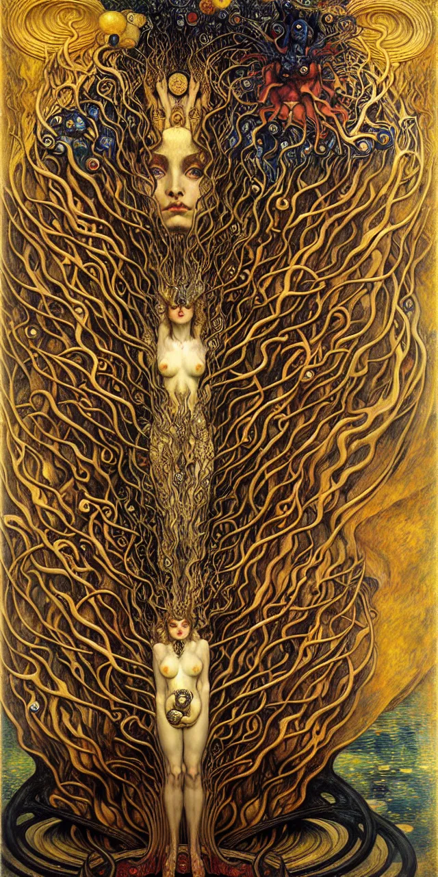 Image similar to Divine Chaos Engine by Karol Bak, Jean Delville, William Blake, Gustav Klimt, and Vincent Van Gogh, symbolist, visionary