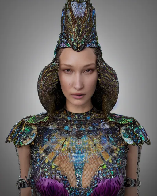 Image similar to a highly detailed metahuman 8 k close up render of bella hadid as alice in wonderland renaissance in iris van herpen dress schiaparelli in diamonds crystals swarovski and jewelry iridescent in style of alphonse mucha gustav klimt trending on artstation made in unreal engine 4