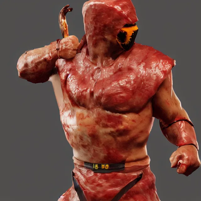 Prompt: meat man in mortal kombat, videogame 3d render, 4k, artstation