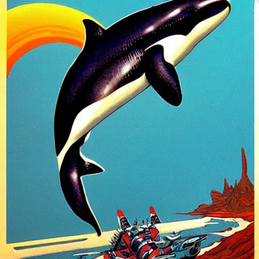 Prompt: cyborg orca by robert mccall trending on arstation