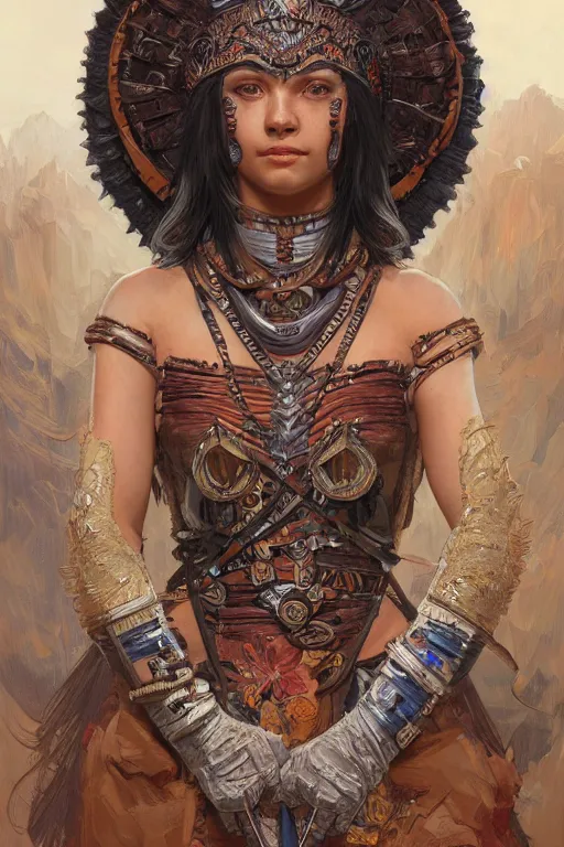 Image similar to a portrait of a anthropomorphic an acient aztec warrior goddess, D&D, fantasy, intricate, highly detailed, digital painting, artstation, concept art, smooth, sharp focus, illustration, art by artgerm and greg rutkowski and alphonse mucha