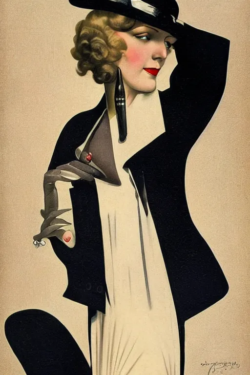 Image similar to a oil painting depicting a Jazz Age high society figure, 1920s style, smooth, highly detailed, high contrast, Coles Phillips, Dean Cornwell, JC Leyendecker, 8K