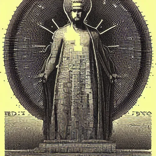 Image similar to A realistic portrait of a deity-of-language by Gustave Dore in ASCII art style