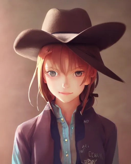 Image similar to a very cute cowgirl wearing a cat hat, medium shot, ambient lighting, visible and detailed face, by makoto shinkai, stanley artgerm lau, wlop, rossdraws