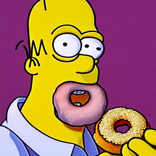 Image similar to photorealistic homer simpson eating a donut