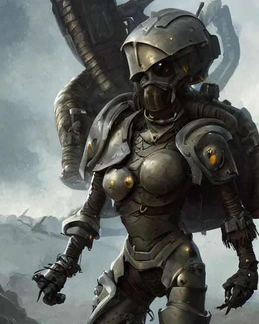 Prompt: hyper realistic photo of postapocalyptic medieval paladin cyborg armored girl, full body, cinematic, artstation, cgsociety, greg rutkowski, james gurney, mignola, craig mullins, brom