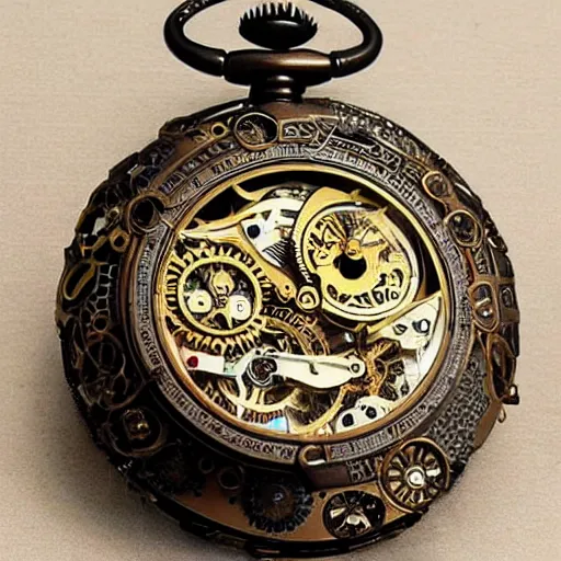 Prompt: complicated elaborate steampunk pocketwatch