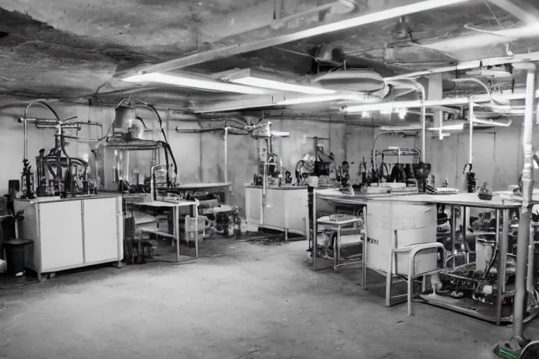 Prompt: photograph of an underground marijuana lab factory atmospheric