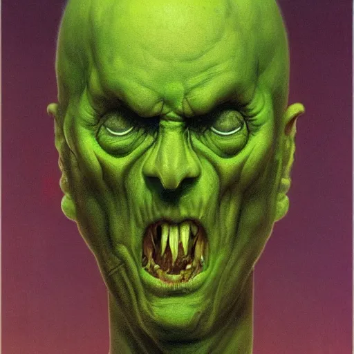 Image similar to Angry Cheesehead portrait, dark fantasy, green, artstation, painted by Zdzisław Beksiński and Wayne Barlowe