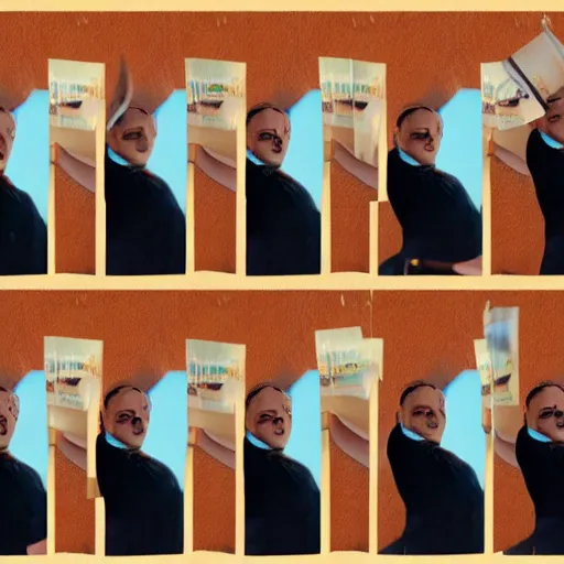 Image similar to a sequence of frames of a man waving his arm from left to right, separated into equally sized frames from a flip book
