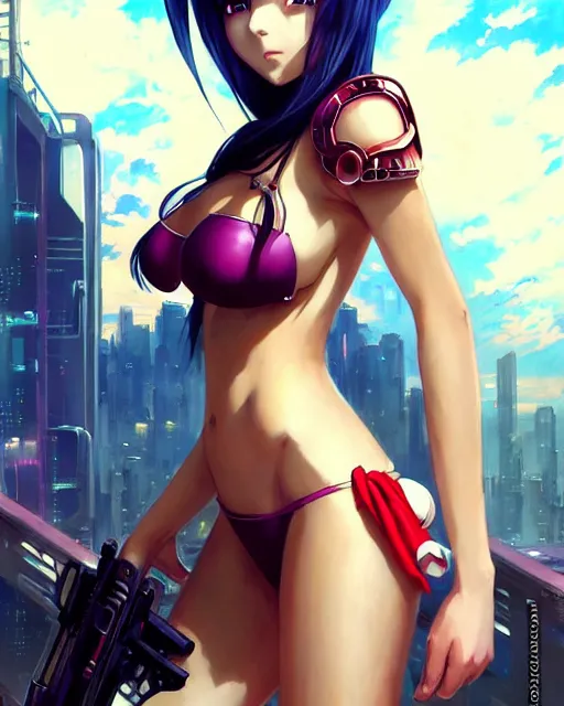Image similar to portrait Anime Girl in bikini armor cute-fine-face, pretty face, realistic shaded Perfect face, fine details. Anime. Warhammer, futuristic, cyberpunk realistic shaded lighting by katsuhiro otomo ghost-in-the-shell, magali villeneuve, artgerm, rutkowski Jeremy Lipkin and Giuseppe Dangelico Pino and Michael Garmash and Rob Rey