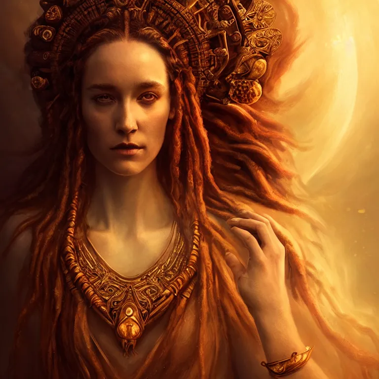 Image similar to majestic gracious regal goddess persephone portrait, ancient greece, elysium, atmospheric lighting, painted, intricate, volumetric lighting, beautiful, rich deep colours masterpiece, golden hour, sharp focus, ultra detailed, by leesha hannigan, ross tran, thierry doizon, kai carpenter, ignacio fernandez rios