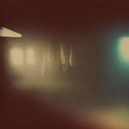 Image similar to you are lost in the backrooms, ghost, polaroid, laminal space, foggy