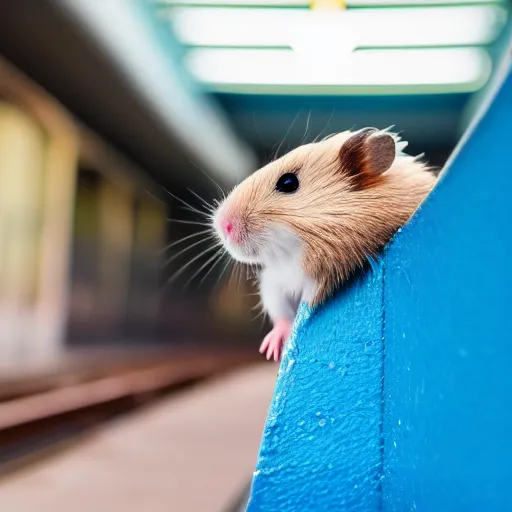 Image similar to detailed photo of a hamster waiting for the train, various poses, full body, unedited, daylight, dof 8 k