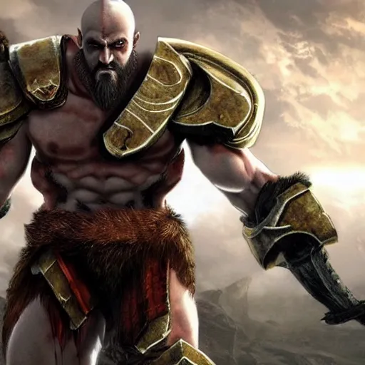 Image similar to kratos from god of war in halo spartan armor