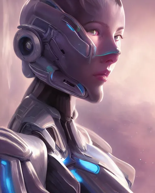 Image similar to perfect android girl on a mothership, warframe armor, beautiful face, scifi, futuristic, galaxy, nebula, raytracing, dreamy, digital painting, long white hair, blue cyborg eyes, sharp focus, intricate, highly detailed, artstation, intricate, innocent, art by gauthier leblanc, kazuya takahashi, huifeng huang