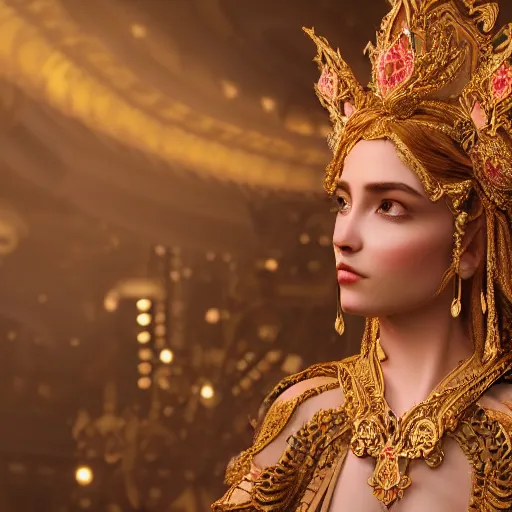 Image similar to portrait of wonderful princess, glowing, ornate and intricate, jaw dropping, dynamic lighting, intricate and detailed, 4 k octane render