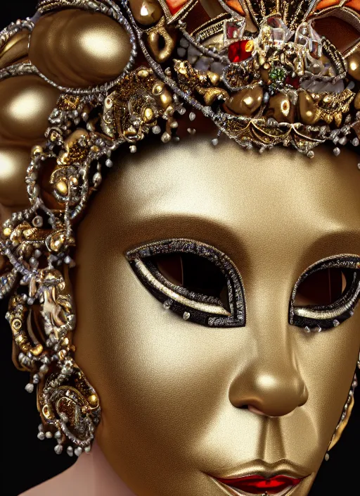 Prompt: closeup of A beautiful woman in an ornate Venice Carnival Mask, 8K, octane render, 8K,