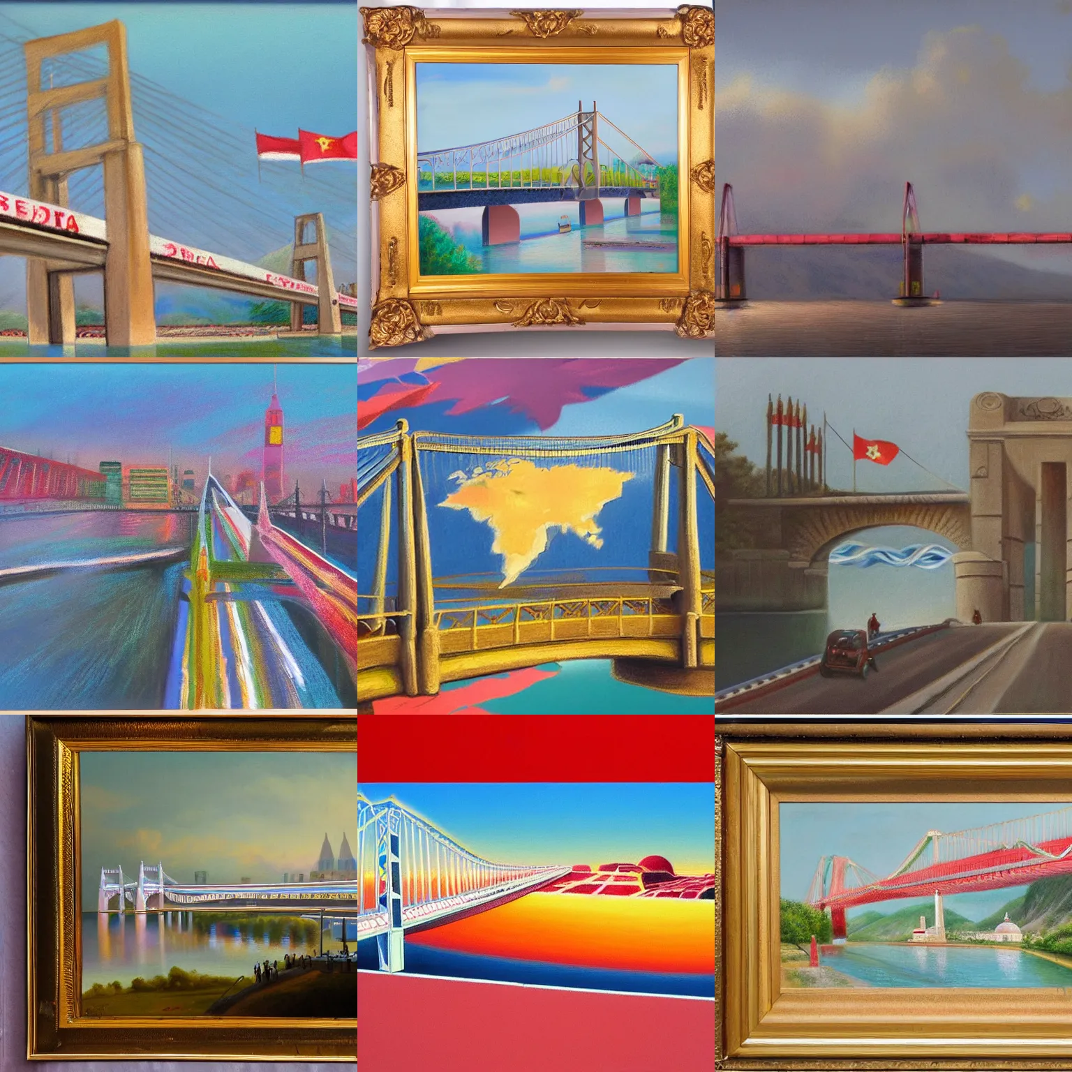 Prompt: a sharp pastel painting of a symbol of world peace, hospitality and international cooperation. a bridge between western nations, communist nations, and third world nations, vivid composition, by a secret group of world renowned artists