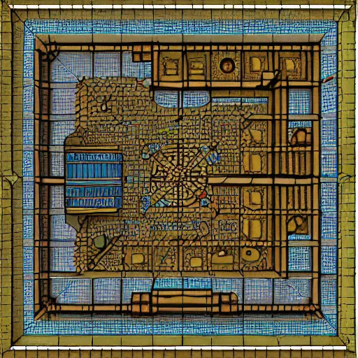 Image similar to map of a dungeon in waterdeep, isometric, detailed, game, dungeons and dragons, tiled, birds eye view