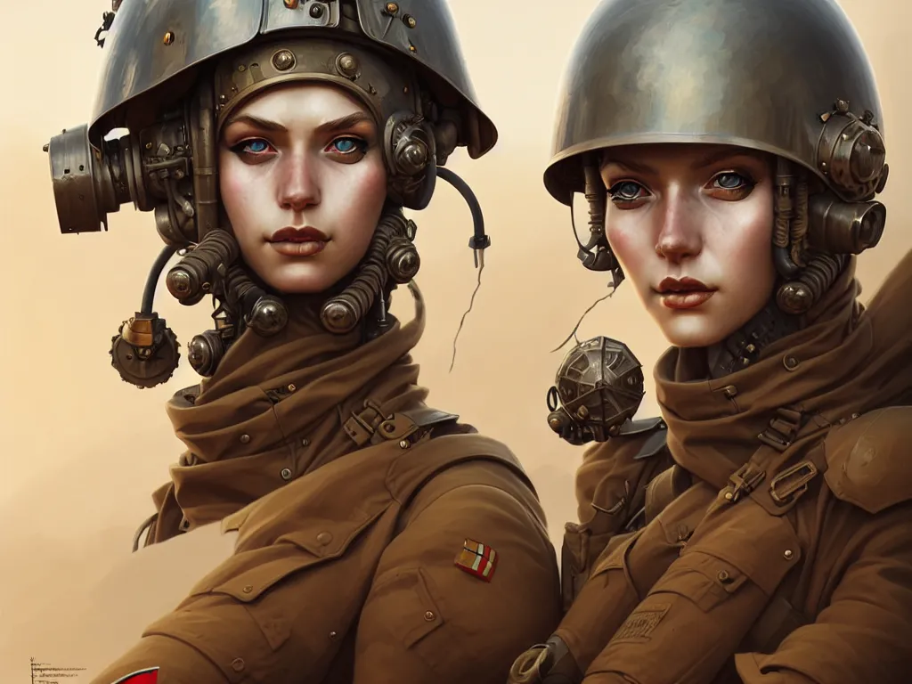 Image similar to portrait of dieselpunk soldier girl, helmet, stormy sandy desert, armored, highly detailed, digital painting, face detail, sharp focus, art, illustrations by loish and ayanamikodon and irakli nadar and rossdraws and wlop