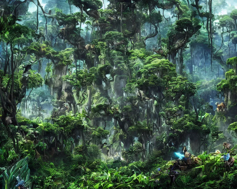 Image similar to the beastlands, avatar ( 2 0 0 9 ), lush landscape, jungle landscape