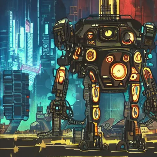 Prompt: a giant robot corpse that was repurposed into a booming city, set in the distant future, steampunk, cyberpunk, warm lights, anime, vhs distortion