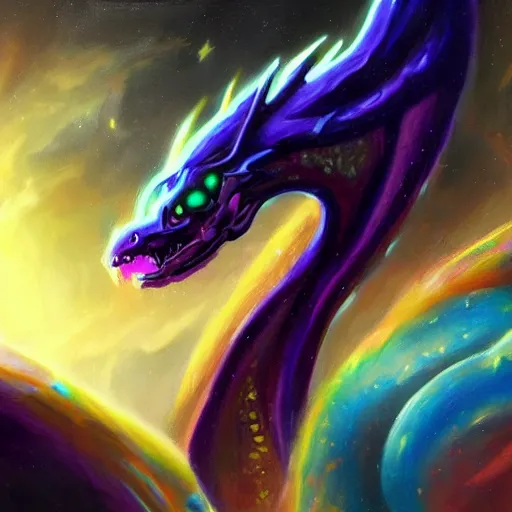 Image similar to oil painting of aurelion sol dragon in the cosmos trending on artstation