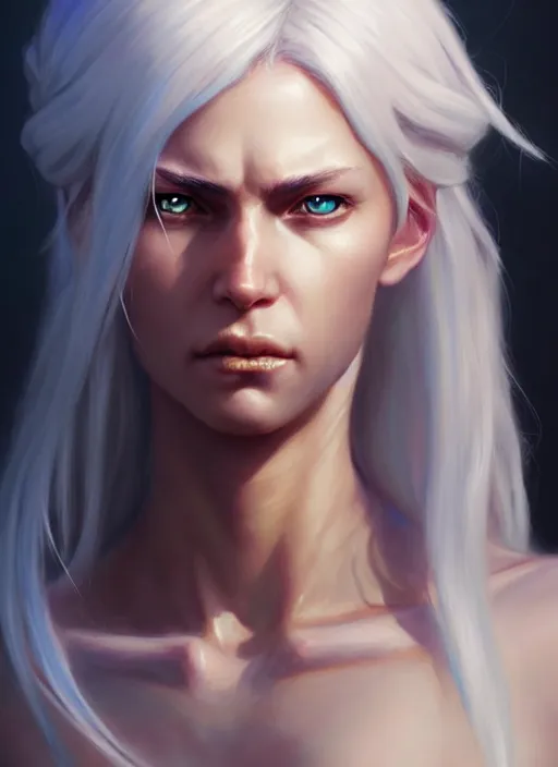 Image similar to a fantasy style portrait painting of shy white female paladin scar wound left eye with blonde hair and blue eyes, holy oil painting unreal 5 daz. rpg portrait extremely detailed artgerm greg rutkowski _ greg