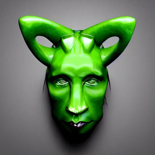 Prompt: green cube with face and horns