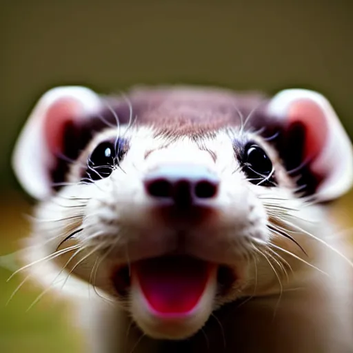 Prompt: Close up of a ferret wearing a funny hat, photo realistic, dramatic lighting, Nat Geo award winner, 100mm lens, bokeh