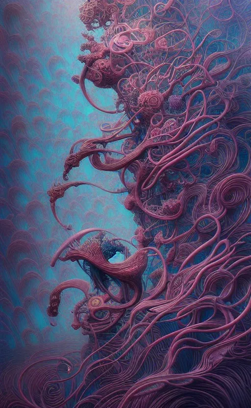 Image similar to a whirlwind of souls rushing inside the metaverse, gorgeous, great barrier reef, intricate, in the style of james jean, brian froud, zdzisław beksinski, hyperdetailed, sharp focus, intricate concept art, digital painting, ambient lighting, 1 6 k, trending on artstationhq, hyper quality