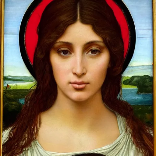 Prompt: a Pre-Raphaelite painting of Kim Kardashian as the Virgin Mary