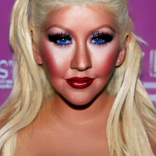 Image similar to a far shot photo of christina aguilera, 8k, DSLR, highly detailed skin, highly detailed hands