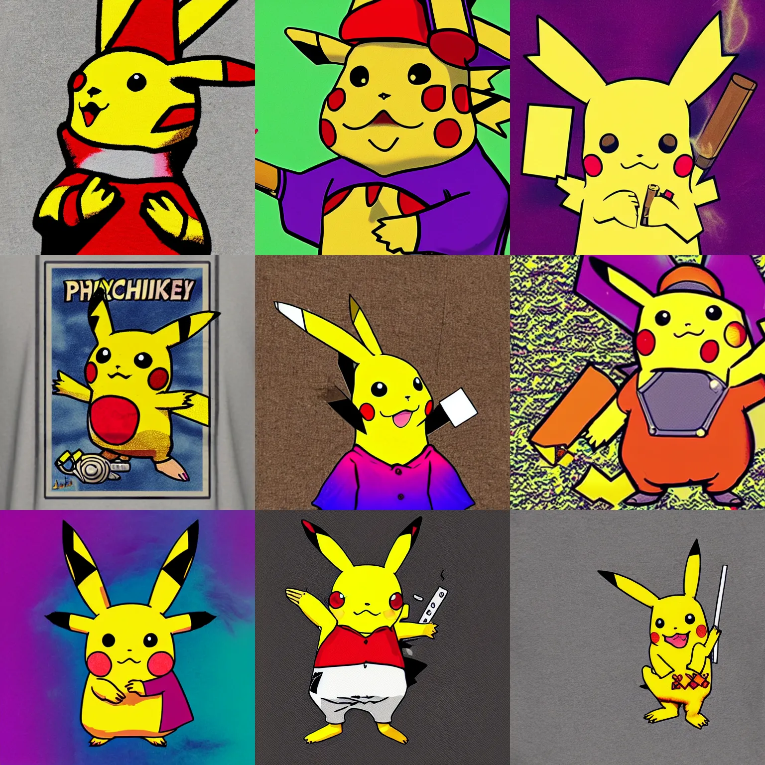 Prompt: psychedelic pikachu smoking a cigarrete