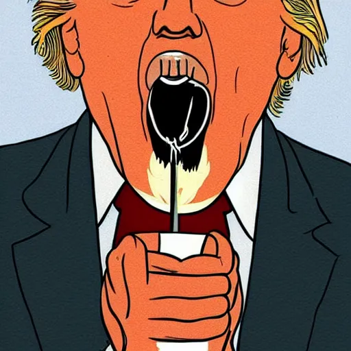 Prompt: close - up portrait of donald trump eating a nuclear bomb, by chris ware