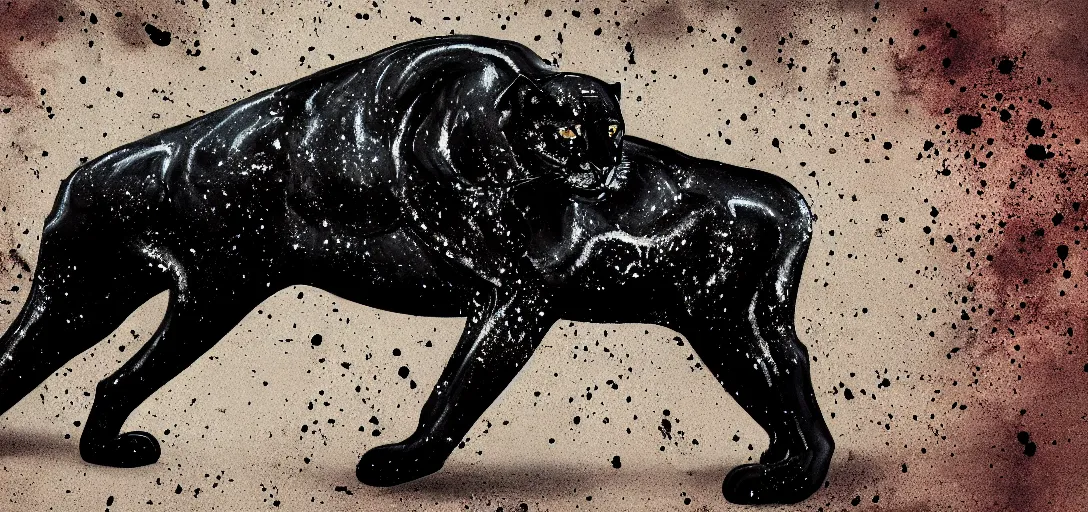 Image similar to the smooth panther, made of tar, sticky, full of tar, covered with tar, dripping tar, dripping tar, splattered tar, sticky tar. concept art, reflections, black goo, animal drawing, digital art, desktop background