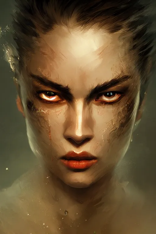 Image similar to powerfull and fierce ninja, close - up portrait, fierce, intricate, elegant, volumetric lighting, scenery, digital painting, highly detailed, artstation, sharp focus, illustration, concept art, ruan jia, steve mccurry