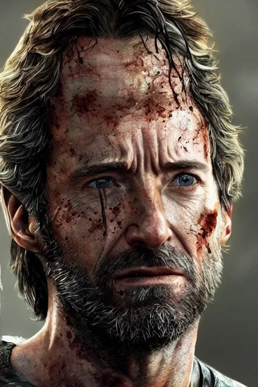 Prompt: realistic photo of Hugh Jackman as Joel in The Last of Us, highly detailed portrait,