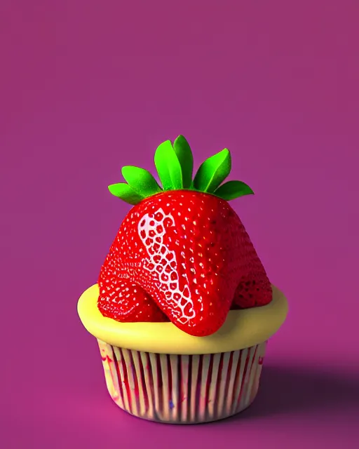 Image similar to strawberry alien cupcake, stylized, fantasy, sparkling, octane render, sylvain sarrailh